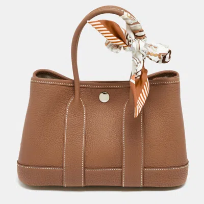 Pre-owned Hermes Neo Garden 23 Gold Negonda Leather Tote In Brown