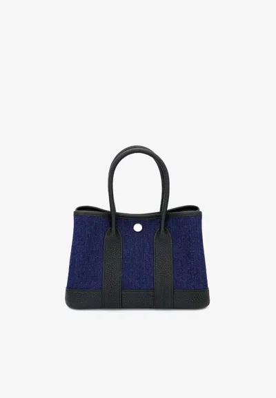 Hermes Neo Garden 23 In Denim And Black Negonda Leather With Palladium Hardware In Blue