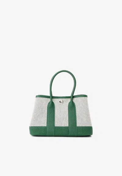 Hermes Neo Garden 23 In Ecru Vert Moyen H Viking And Negonda Leather Canvas With Palladium Hardware In Green