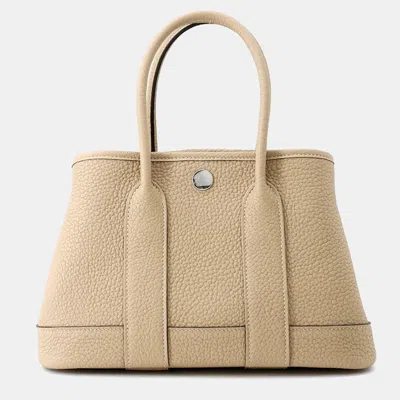 Pre-owned Hermes Neo Garden 23 Trench Negonda Leather Tote Bag In Sand