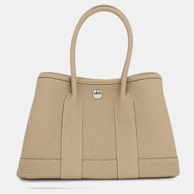 Pre-owned Hermes Neo Garden 23 Trench Negonda Leather Tote Bag In Sand