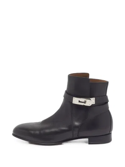 Pre-owned Hermes Neo Leather Ankle Boots In Black