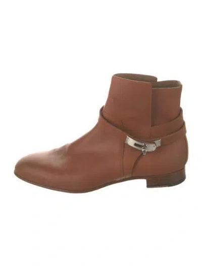 Pre-owned Hermes Neo Leather Moto Boots In Brown