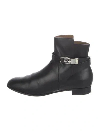 Pre-owned Hermes Neo Leather Riding Boots In Black