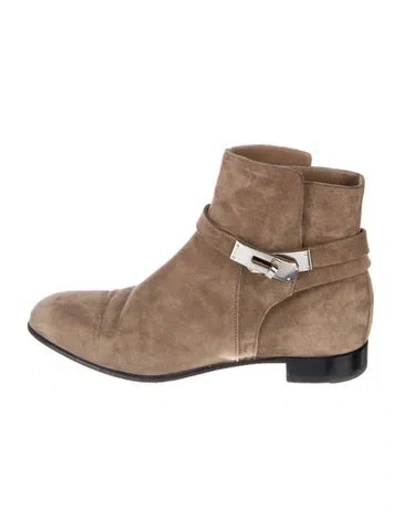 Pre-owned Hermes Neo Suede Boots In Brown
