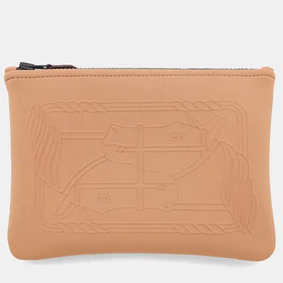 Pre-owned Hermes Neoban Cadrige Terre Nylon Polyurethane Size Pm In Sand