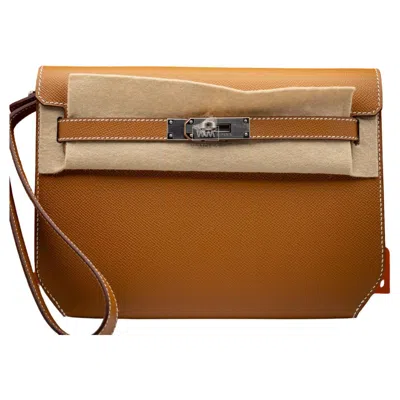 Pre-owned Hermes New  Kelly Depeches 25 Pouch Palladium Hardware In Brown