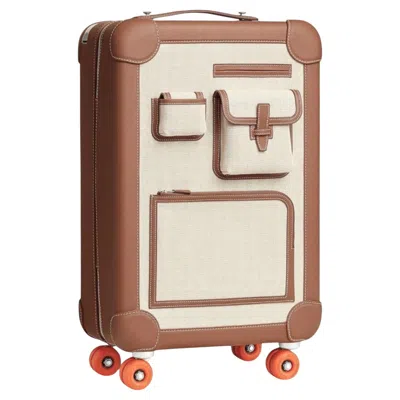 Pre-owned Hermes New Hermès Valise R.m.s Cargo Carry-on Suitcase – Beige/fauve Canvas Leather Phw In Sand