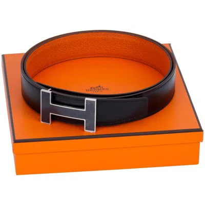 Pre-owned Hermes New In Box  Black Orange Unisex H Belt