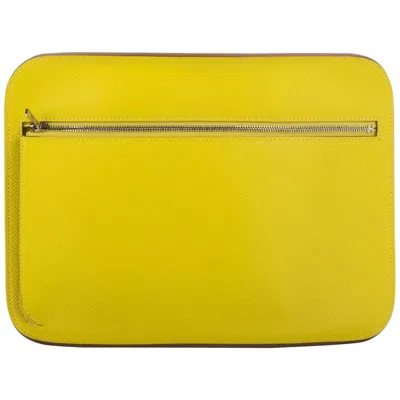 Pre-owned Hermes New In Box Hermès Lemon Yellow Epsom Clutch Bag