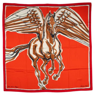 Pre-owned Hermes Hermès New "libre Comme Pegase" Shawl In Red