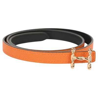 Pre-owned Hermes Hermès New Reversible Orange Belt Torsad
