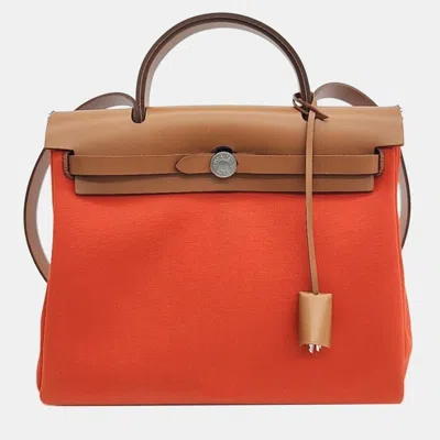 Pre-owned Hermes New Zip Erbag Small Handbag In Orange