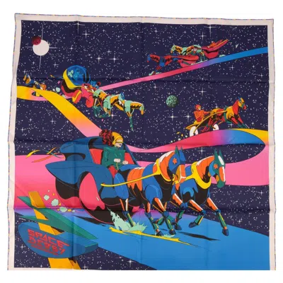 Pre-owned Hermes Hermès Nib "space Derby" Silk Scarf In Purple