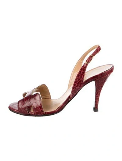 Pre-owned Hermes Night Crocodile Sandals In Pink