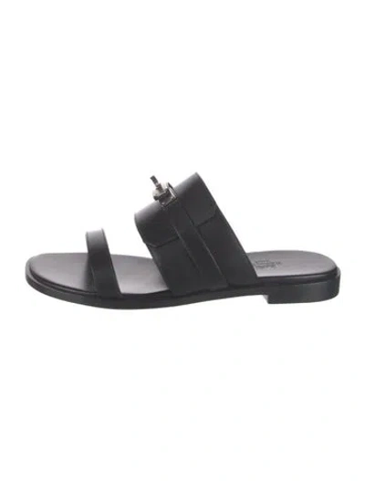 Pre-owned Hermes Nina Leather Slides In Black