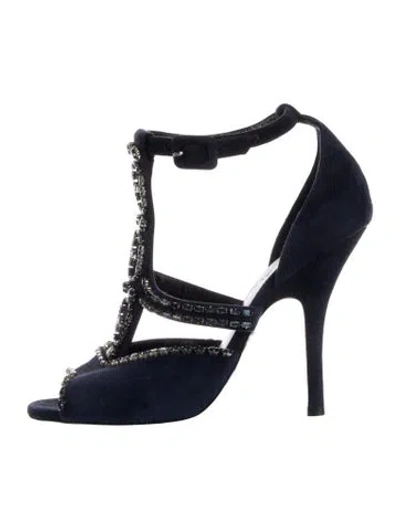 Pre-owned Hermes Nocturne Chaîne D'ancre Insignia T-strap Pumps In Blue