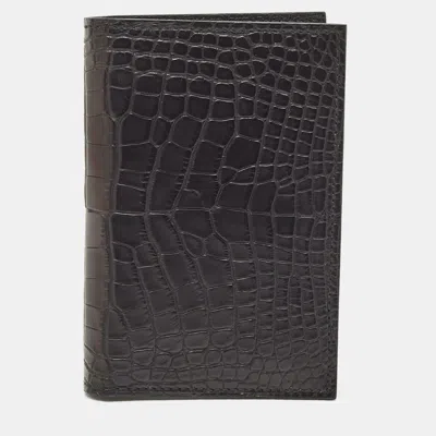 Pre-owned Hermes Hermès Noir Alligator Mississippiensis Mc² Euclide Card Holder