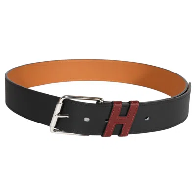Pre-owned Hermes Hermès Noir & Gold Sombrero Partner 40 Belt 90 In Black