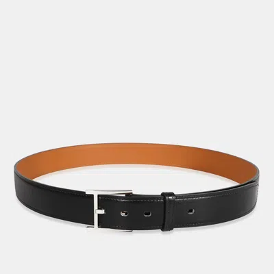 Pre-owned Hermes Noir Box & Gold Chamonix James 32 Belt 90 In Black