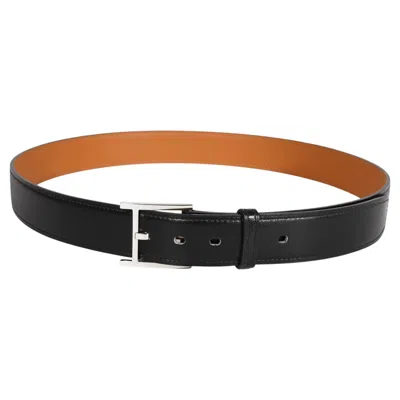 Pre-owned Hermes Hermès Noir Box & Gold Chamonix James 32 Belt 90 In Black