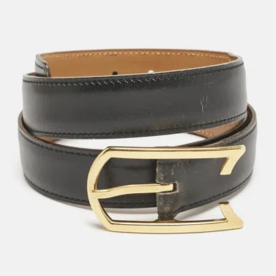 Pre-owned Hermes Noir Box Leather Vintage Buckle Belt 90 Cm
