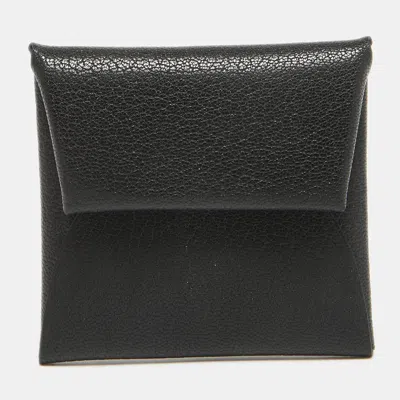 Pre-owned Hermes Noir Chevre Leather Bastia Change Purse In Black