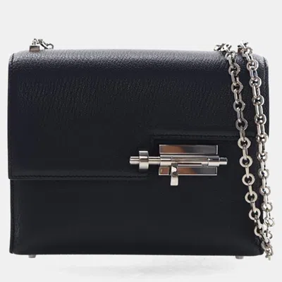 Pre-owned Hermes Noir Chevre Mysore Verrou Chaine Mini In Black