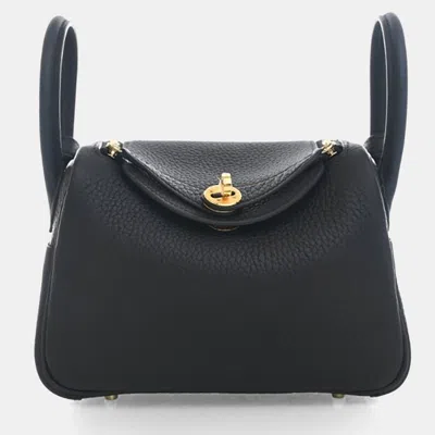 Pre-owned Hermes Noir Clemence Mini Lindy 20 In Black
