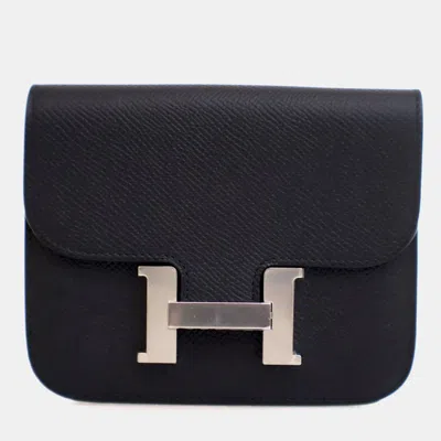Pre-owned Hermes Noir Epsom Constance Slim Wallet In Black