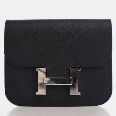 Pre-owned Hermes Noir Epsom Constance Slim Wallet In Black