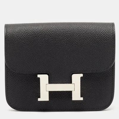 Pre-owned Hermes Hermès Noir Epsom Leather Constance Slim Wallet In Black