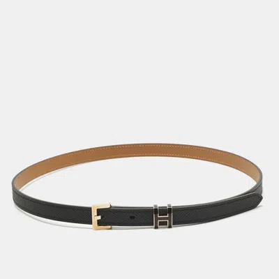 Pre-owned Hermes Noir Epsom Leather Pop H Buckle Belt 75 Cm In Black