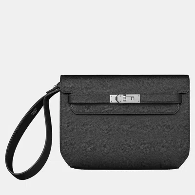 Pre-owned Hermes Noir Kelly Depeches 25 Pouch Bag