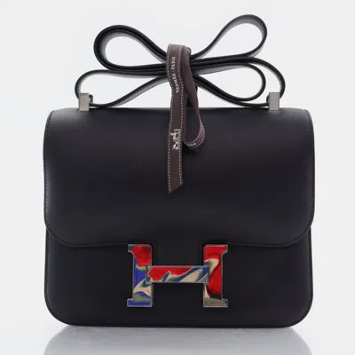 Pre-owned Hermes Noir Swift Marble Constance 24 In Black