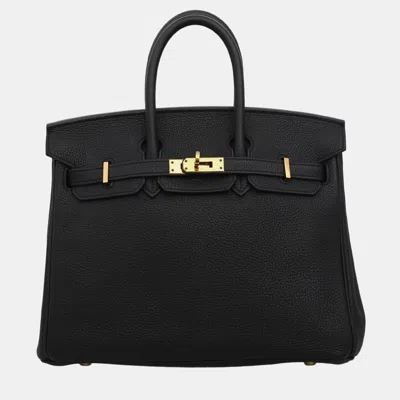 Pre-owned Hermes Noir Togo Leather Gold Finish Birkin 25 Bag