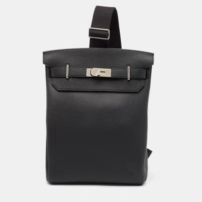 Pre-owned Hermes Noir Togo Leather Palladium Finish Hac A Dos Gm Backpack In Black