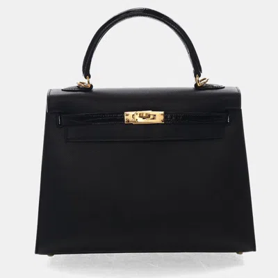 Pre-owned Hermes Noir Veau Madame Sellier Kelly Touch 25 In Black