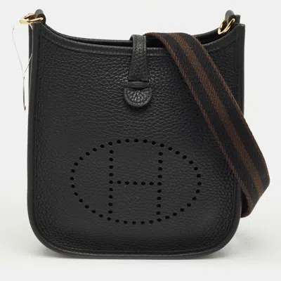 Pre-owned Hermes Noir/ebene Taurillon Clemence Leather Evelyne Amazone Tpm Bag In Black