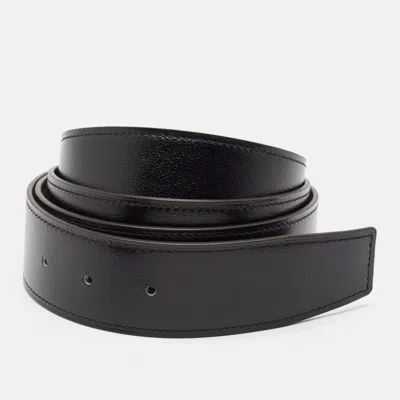 Pre-owned Hermes Noir/etain Chamonix And Togo Leather Reversible Belt Strap 110 Cm In Black