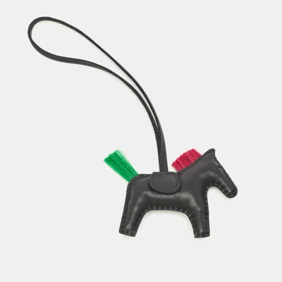 Pre-owned Hermes Noir/menthe/magnolia Milo Leather And Horsehair Grigri Rodeo Punk Bag Charm Pm