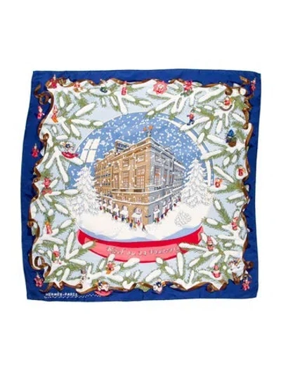 Pre-owned Hermes Noël Au 24 Faubourg Silk Scarf In Blue