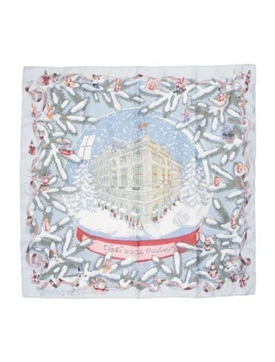 Pre-owned Hermes Noël Au 24 Faubourg Silk Scarf In Blue