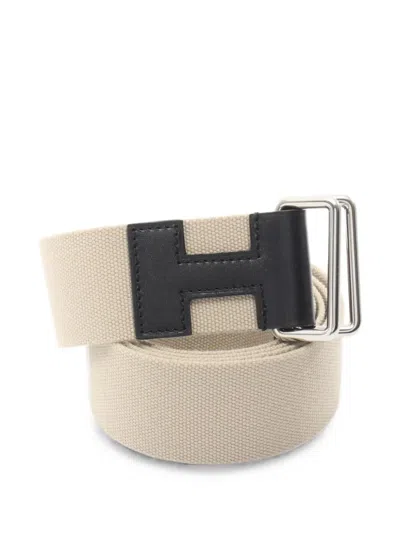 Pre-owned Hermes Nomad H-patch Belt In Neutral