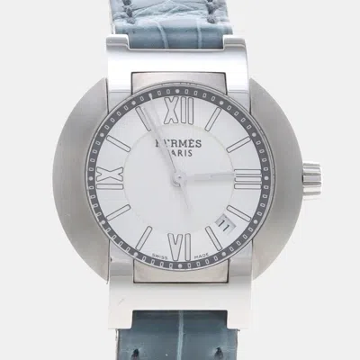 Pre-owned Hermes Nomad N04.210 Quartz Stainless Steel Women's Wristwatch 28 Mm In White
