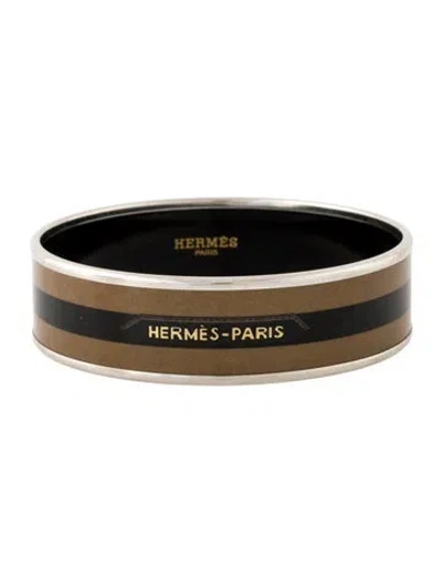 Pre-owned Hermes Nouveau Robabar Ide Enamel Bangle Bracelet, 7.5" In Neutral