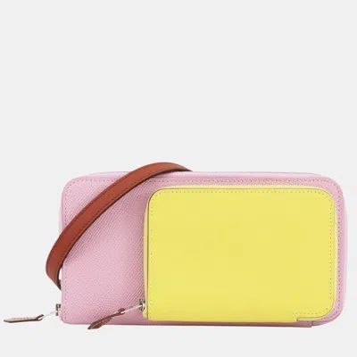 Pre-owned Hermes Nouveau To Go Shoulder Wallet Mauve Sylvestre/lime/cuivre Epsom/swift Leather In Multi