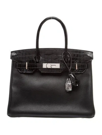 Pre-owned Hermes Novillo & Shiny Niloticus Crocodile Birkin Touch 30 In Black