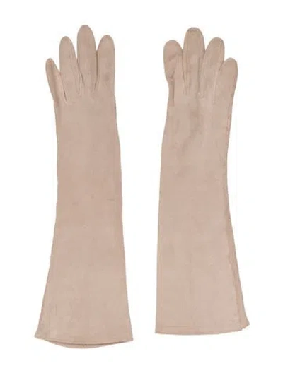 Pre-owned Hermes Nubuck Long Gloves In Neutrals