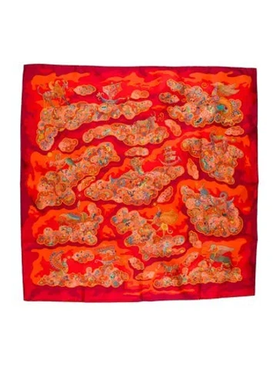 Pre-owned Hermes Nuées Imaginaires Silk Scarf In Orange
